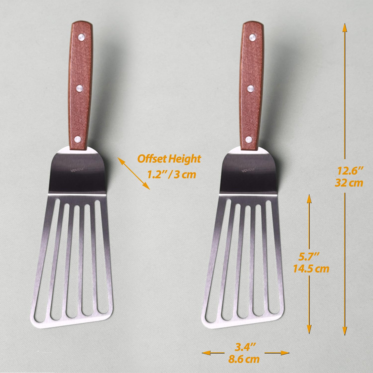 Vovoly thin slotted blade enables easy sliding under food.