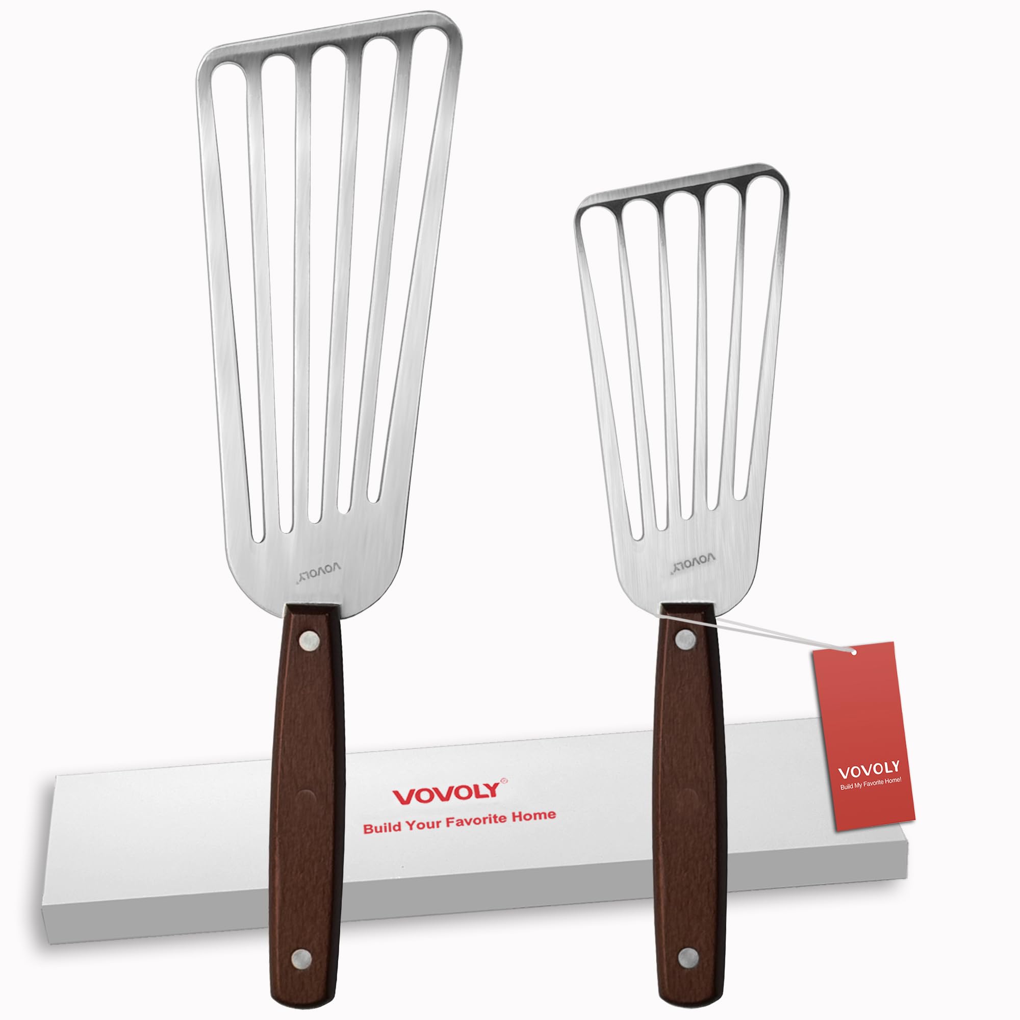 Vovoly two-size fish spatulas set for versatile flipping of delicate fillets