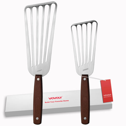 Vovoly two-size fish spatulas set for versatile flipping of delicate fillets