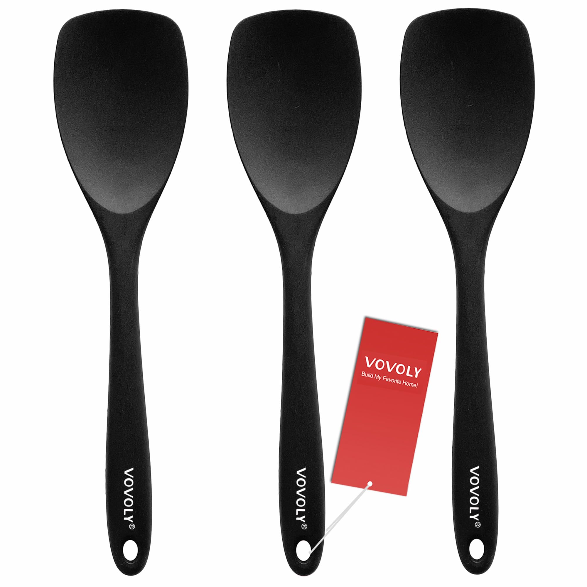 VOVOLY upgrade silicone spatula spoon set, black three-pack, perfect for baking and stirring.