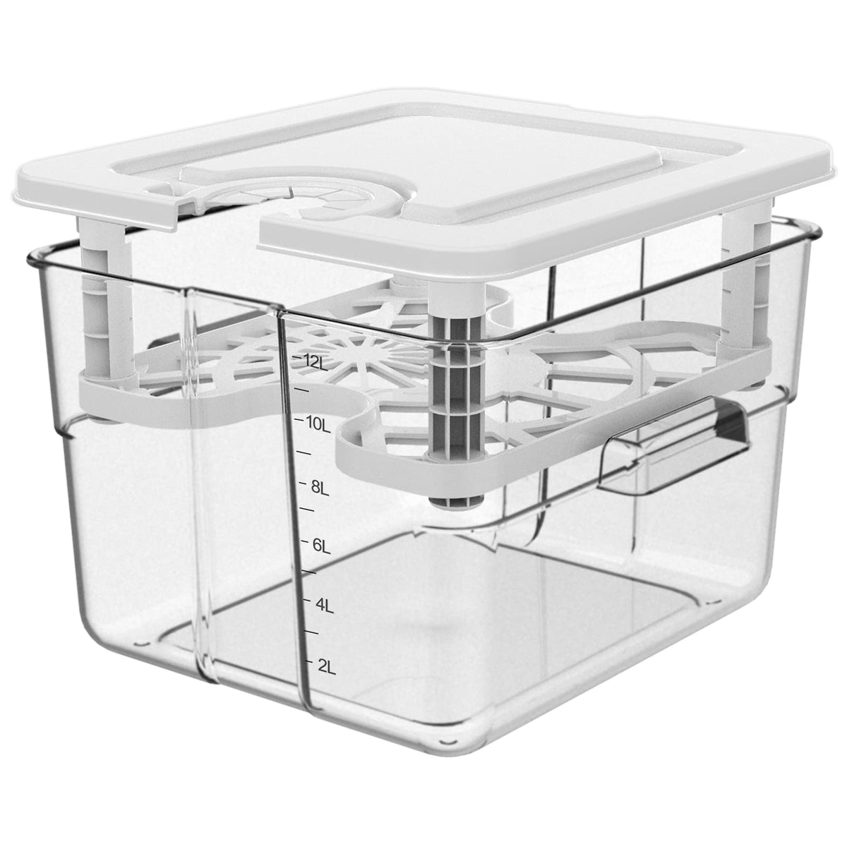 Vpcok Direct sous-vide container with lid and rack in 12.6 quart size for even cooking.