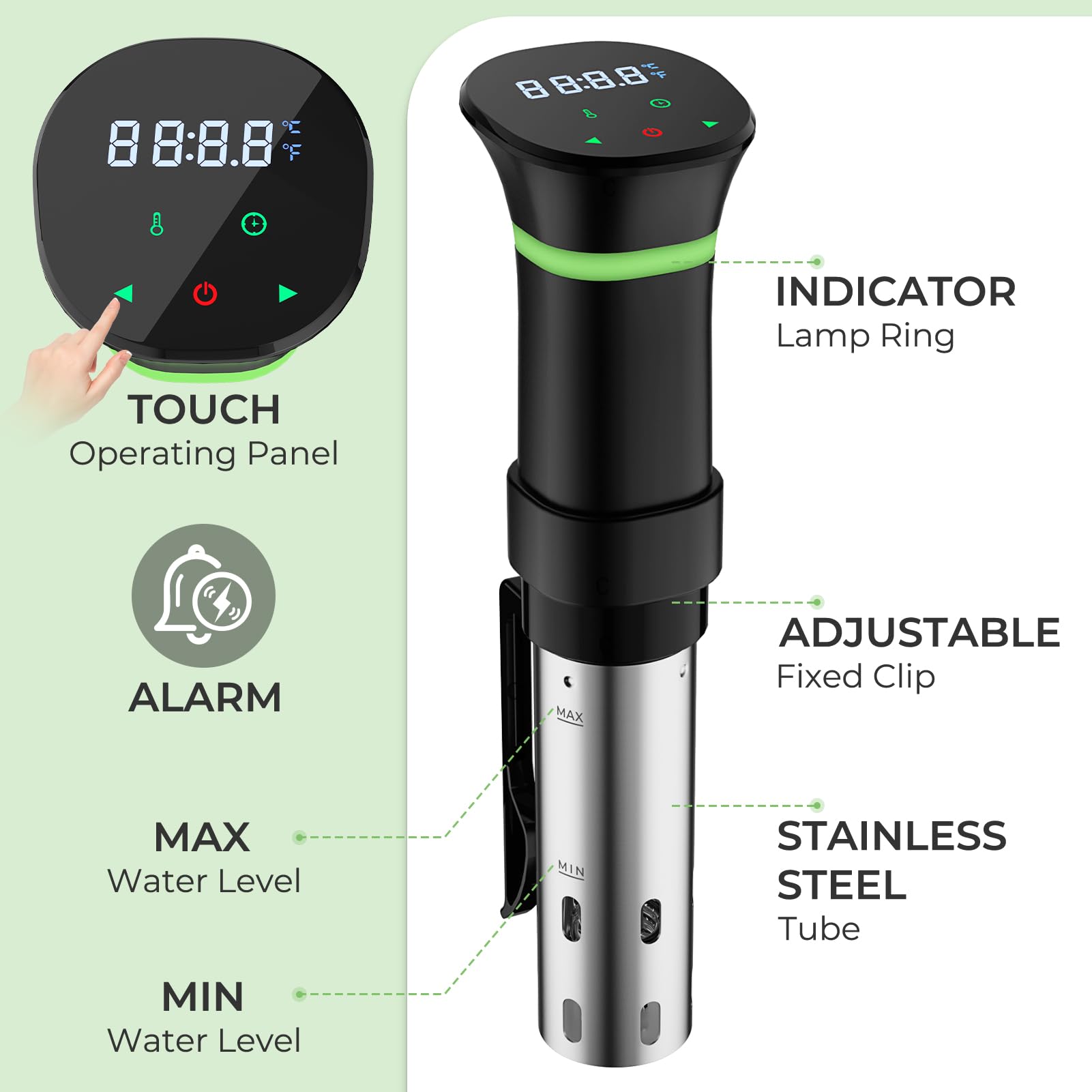 Vpcok Direct sous vide cooker temperature range supports versatile cooking options.