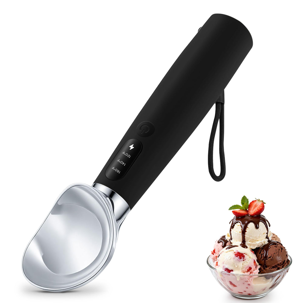 VRAIKO heated ice cream scoop front view for effortless hard-scoop performance