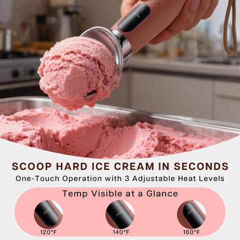 VRAIKO heated scoop LED display for precise temperature monitoring during service.