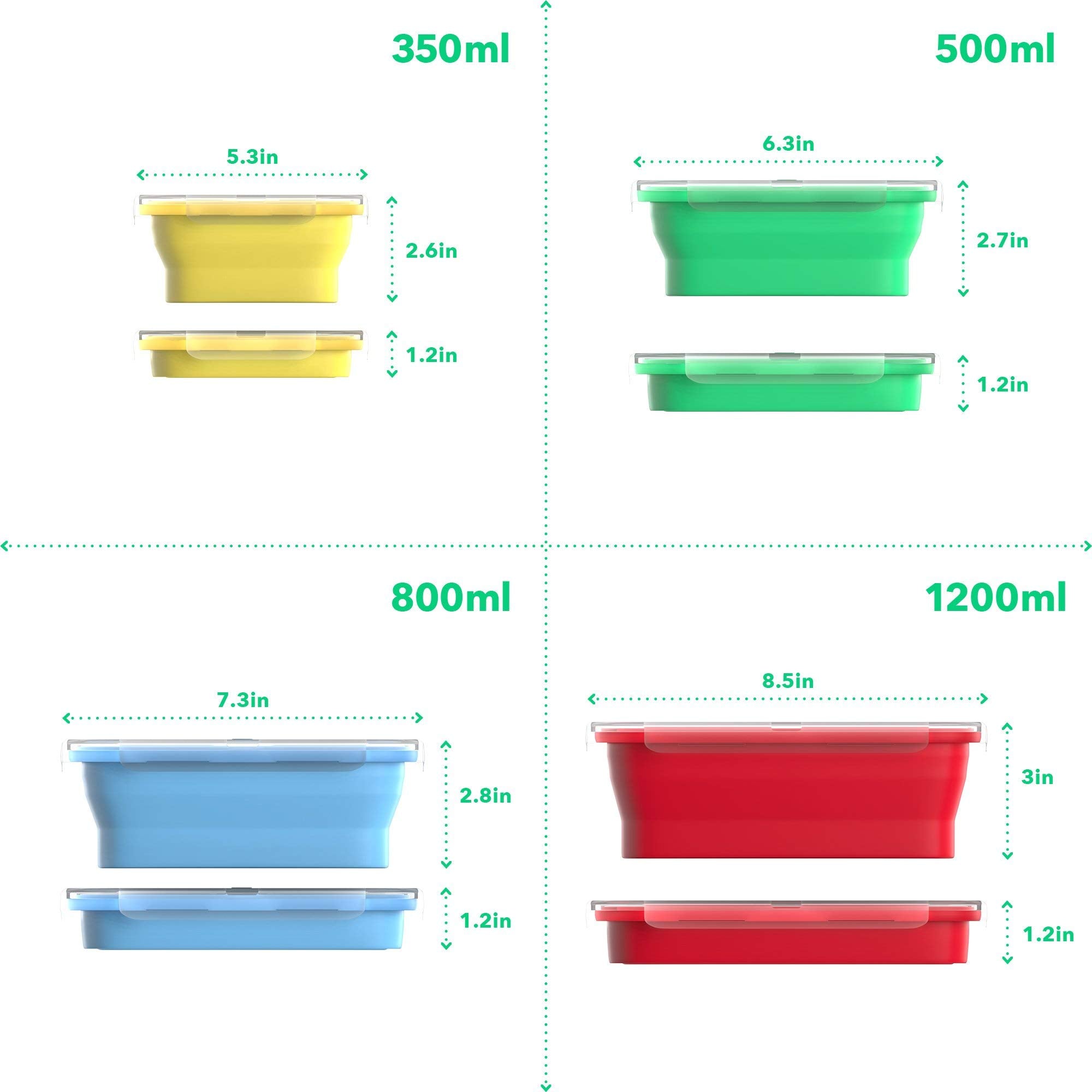 Vremi silicone containers with collapsible-compact design save cabinet space.