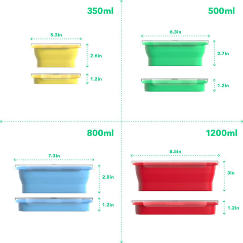 Vremi silicone containers with collapsible-compact design save cabinet space.
