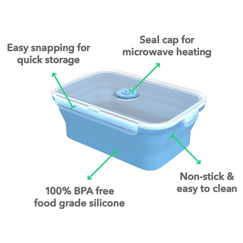 Vremi silicone containers are microwave-safe for quick reheating.