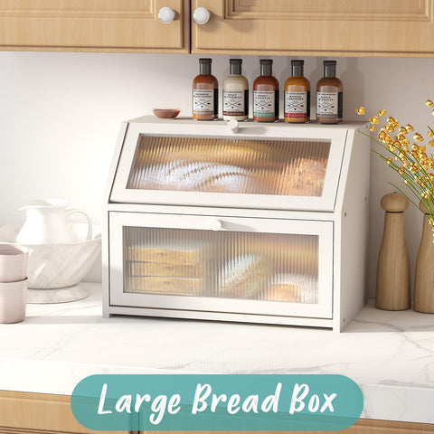 Vriccc bamboo bread box double layer organizes loaves on the shelf.