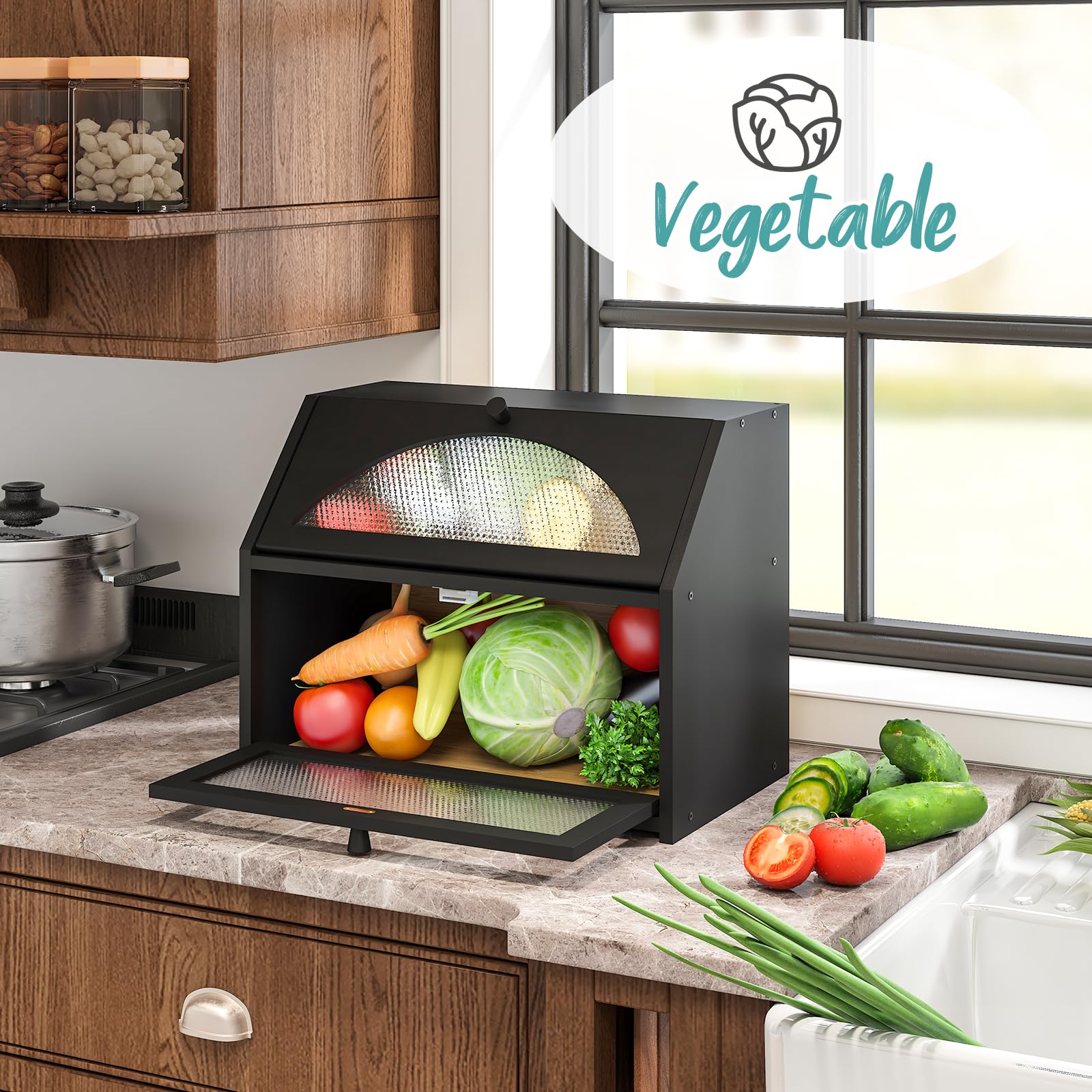 Vriccc countertop bread storage with privacy glass panel