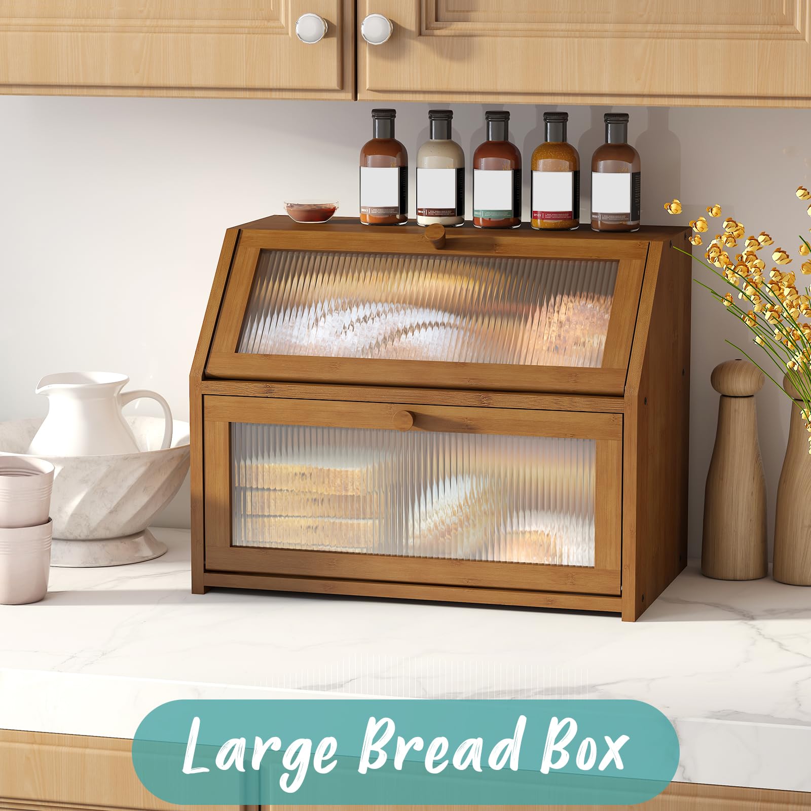 Vriccc bread box highlighting its extra-large capacity for loaves