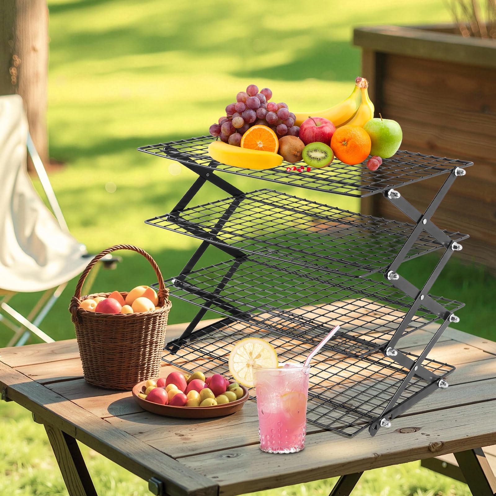 Vrsafan four-tier rack demonstrates 18.5-inch height for tall batches.