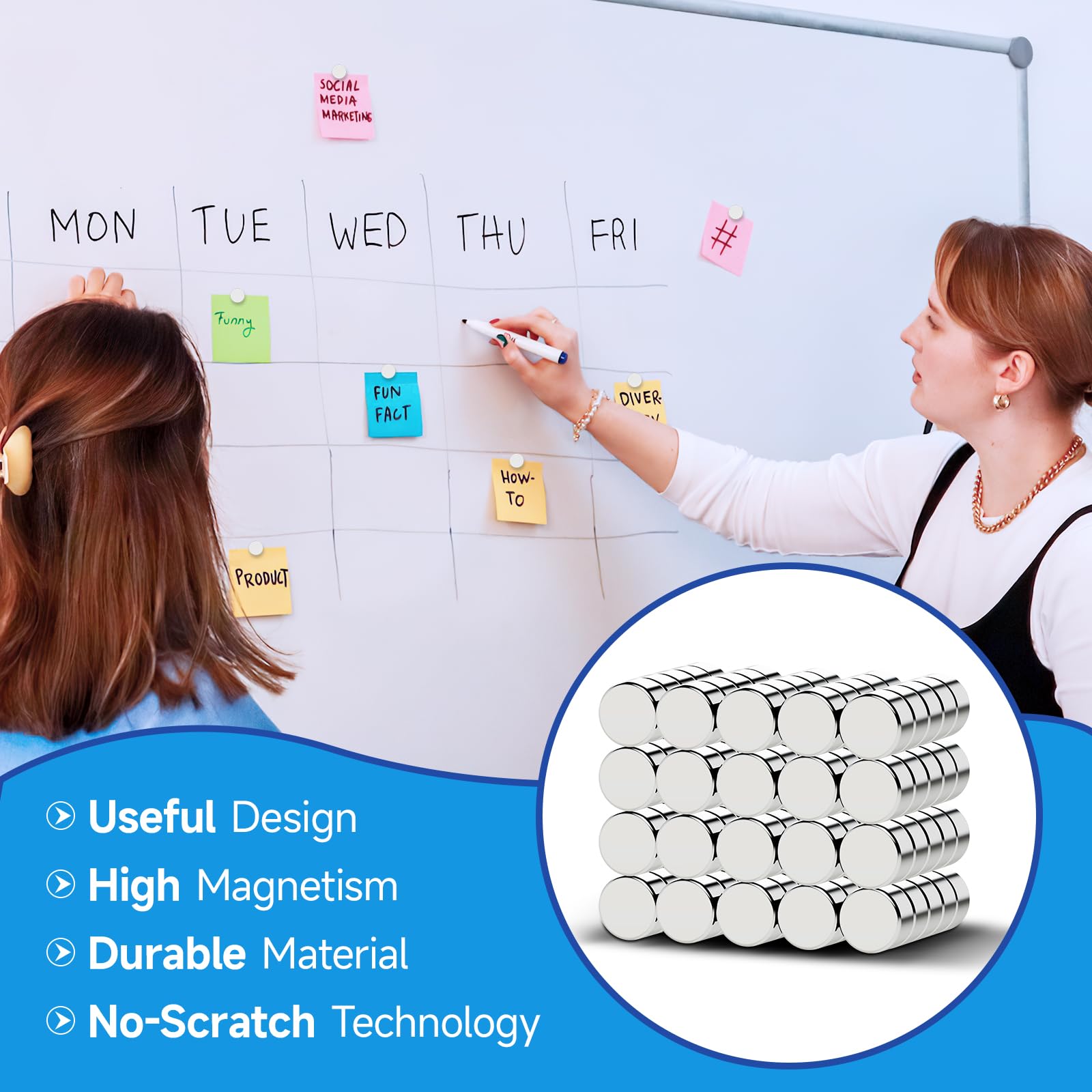 Vruelia magnets demonstrate strong hold on thick laminated pages.