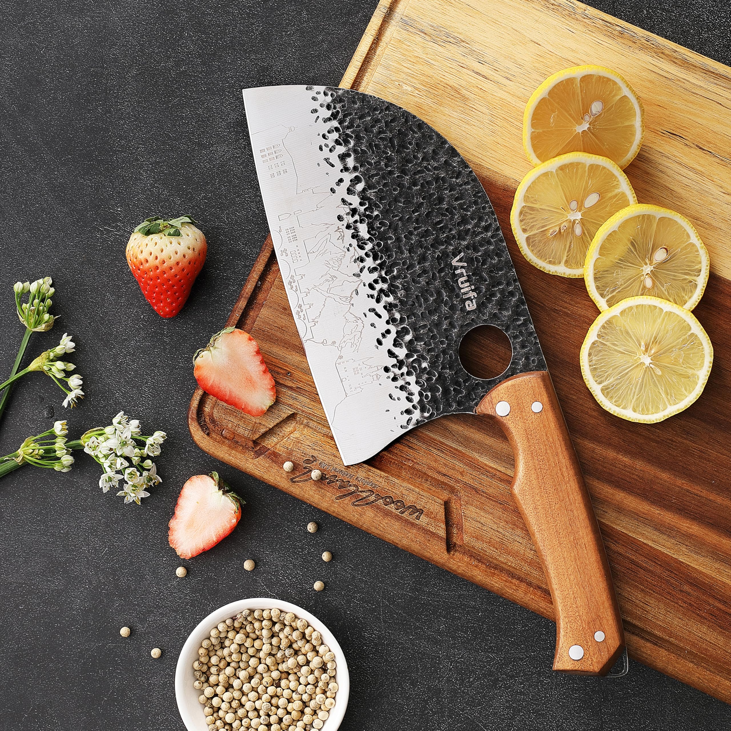 VRUIFA BBQ scene, durable blades slicing meat smoothly