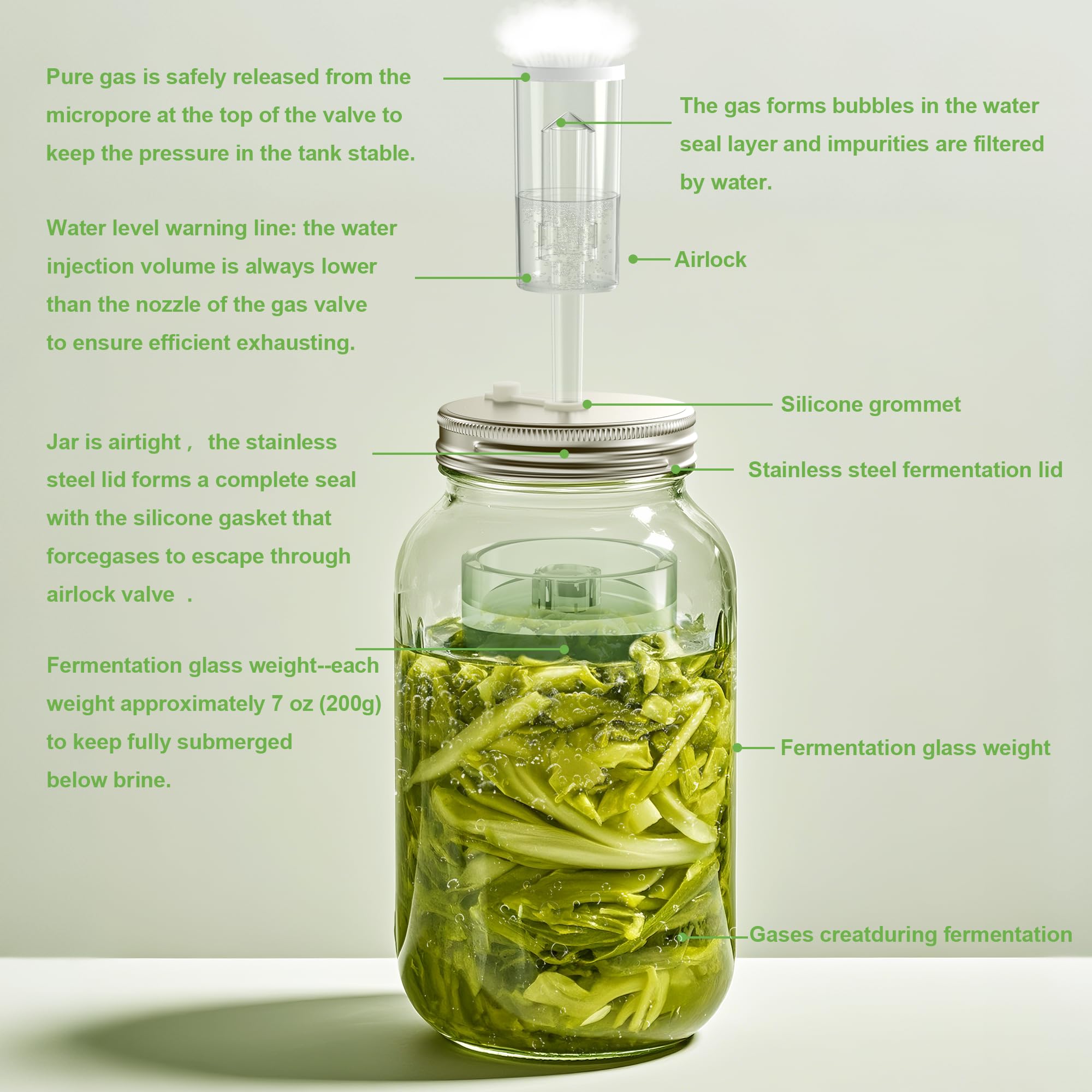 VSAPRDT fermentation kit setup showing weights and lids on a wide mouth jar