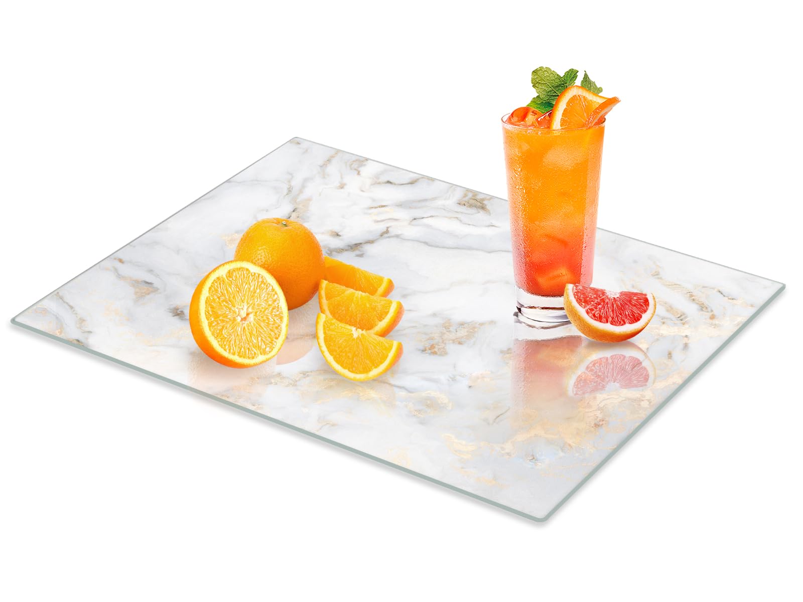 VSAR House tempered glass cutting board front view with gold marble design for kitchen prep
