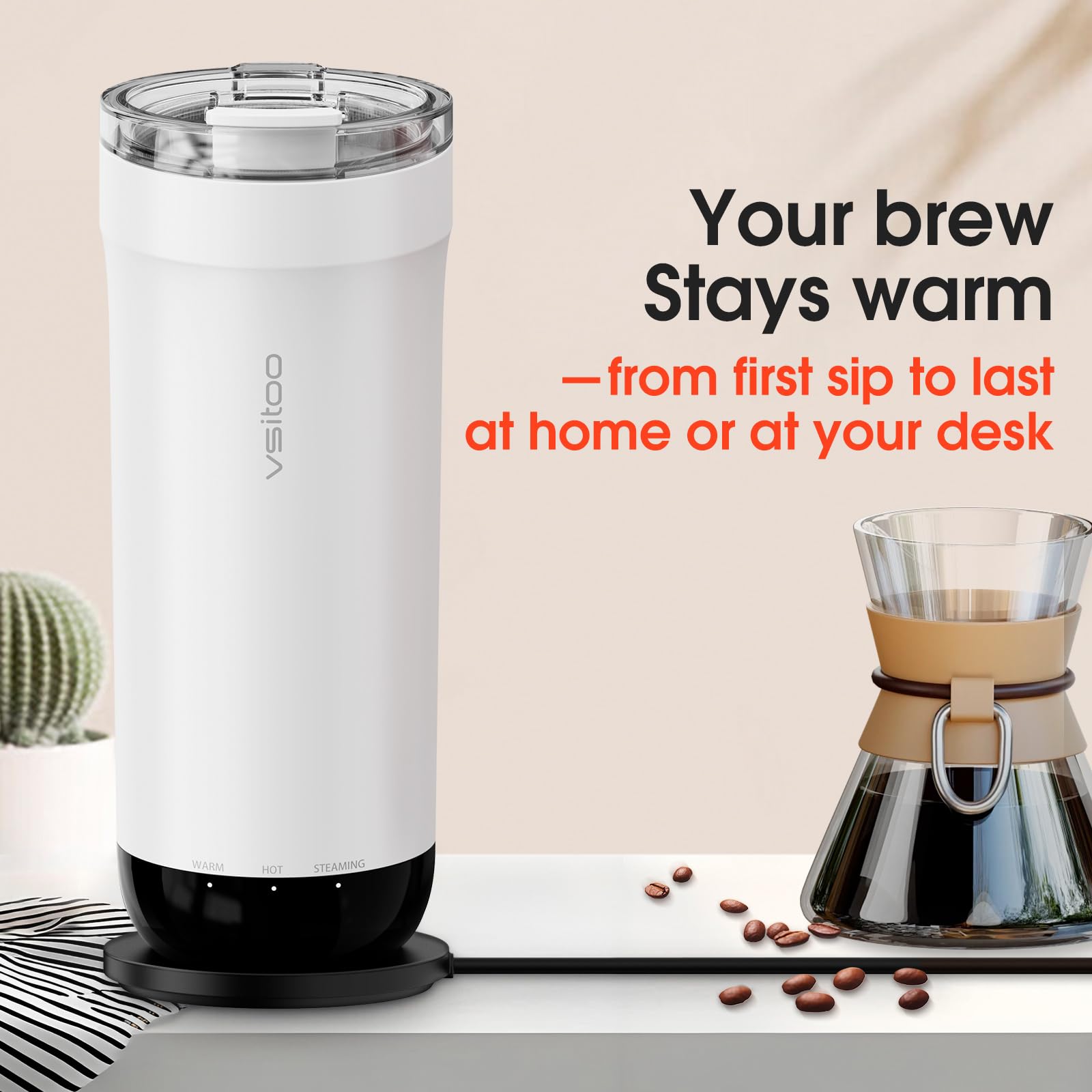 VSITOO S5 car charger base keeps beverages warm during daily commutes.