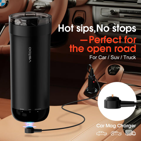 VSITOO S5 car charger and desk base ensure continuous warmth.