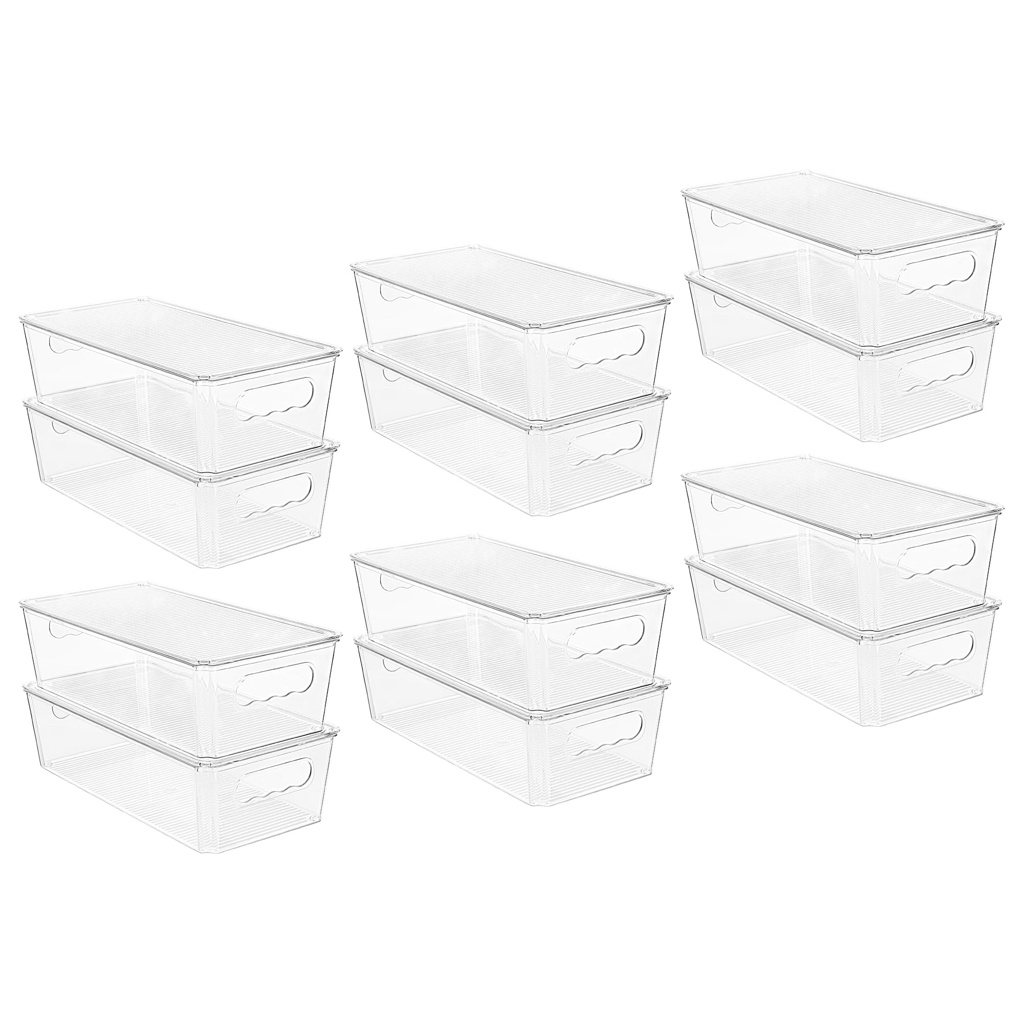 Vtopmart clear organizers with lids, 12pcs, stackable for neat pantry storage.