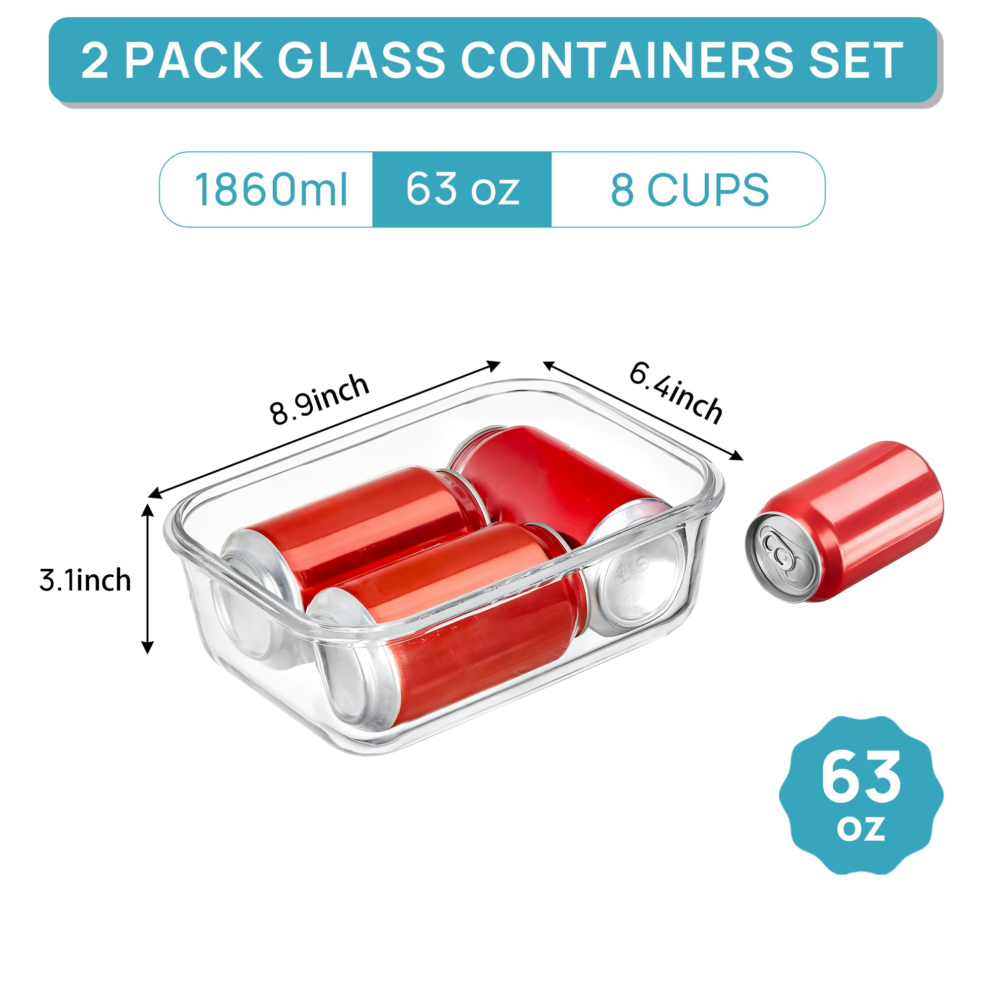 Vtopmart 1860ml glass storage container 2-pack for bulk prep and organization.
