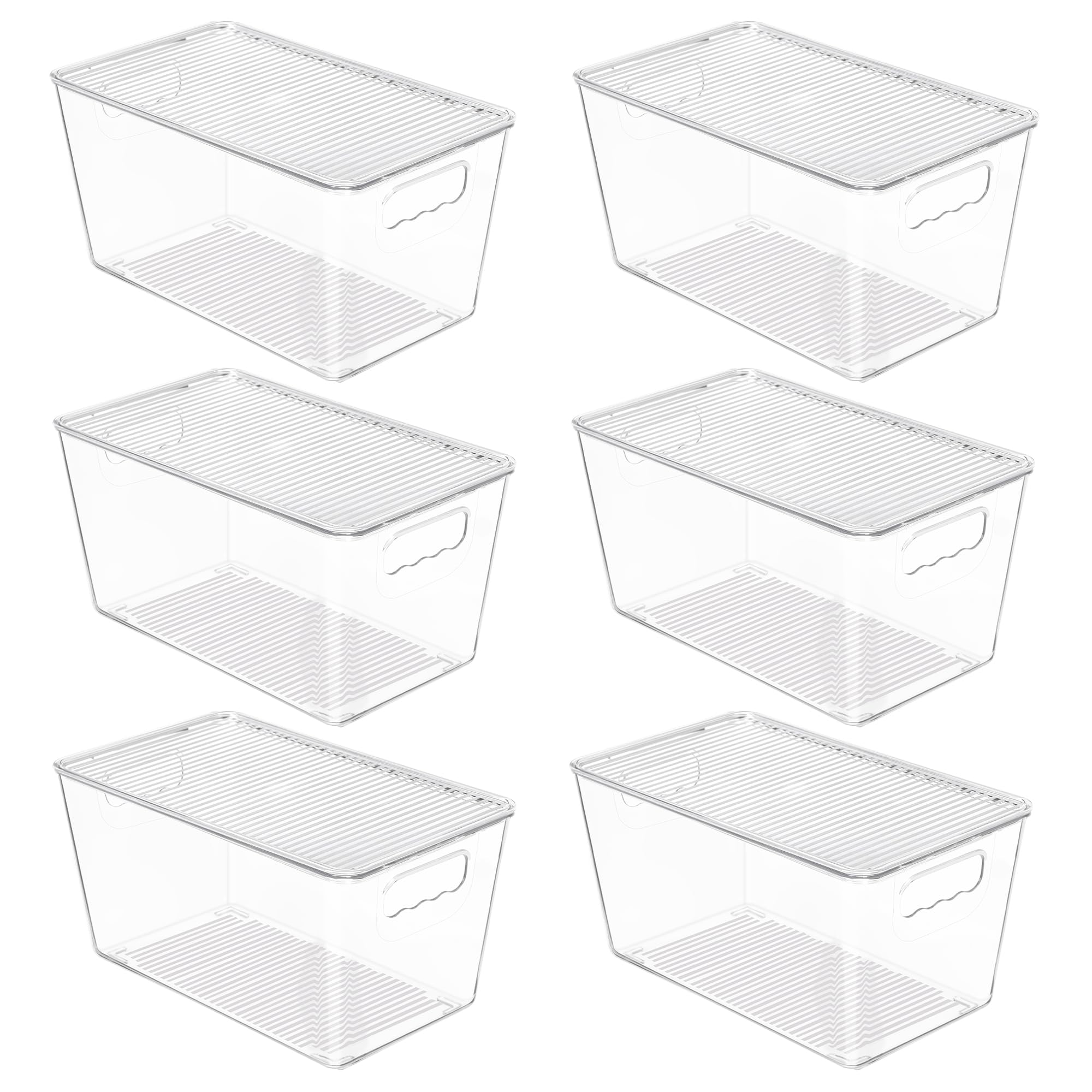 Vtopmart six-pack clear storage bins with lids for pantry organization.