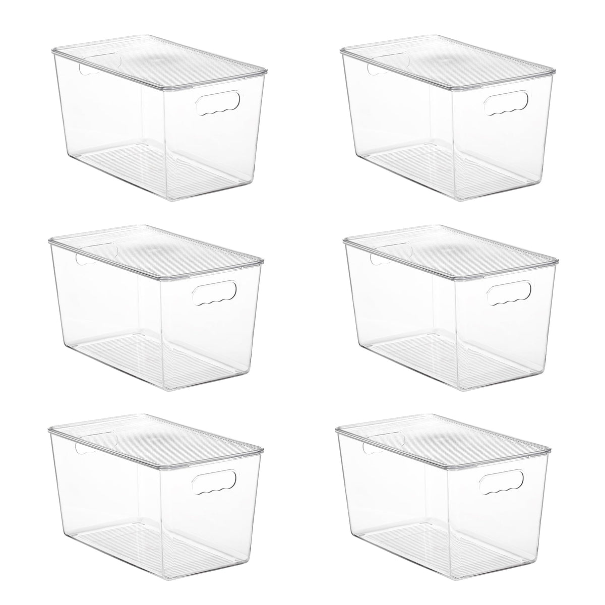 Vtopmart 6-pack clear stackable bins — front view for quick pantry organization.