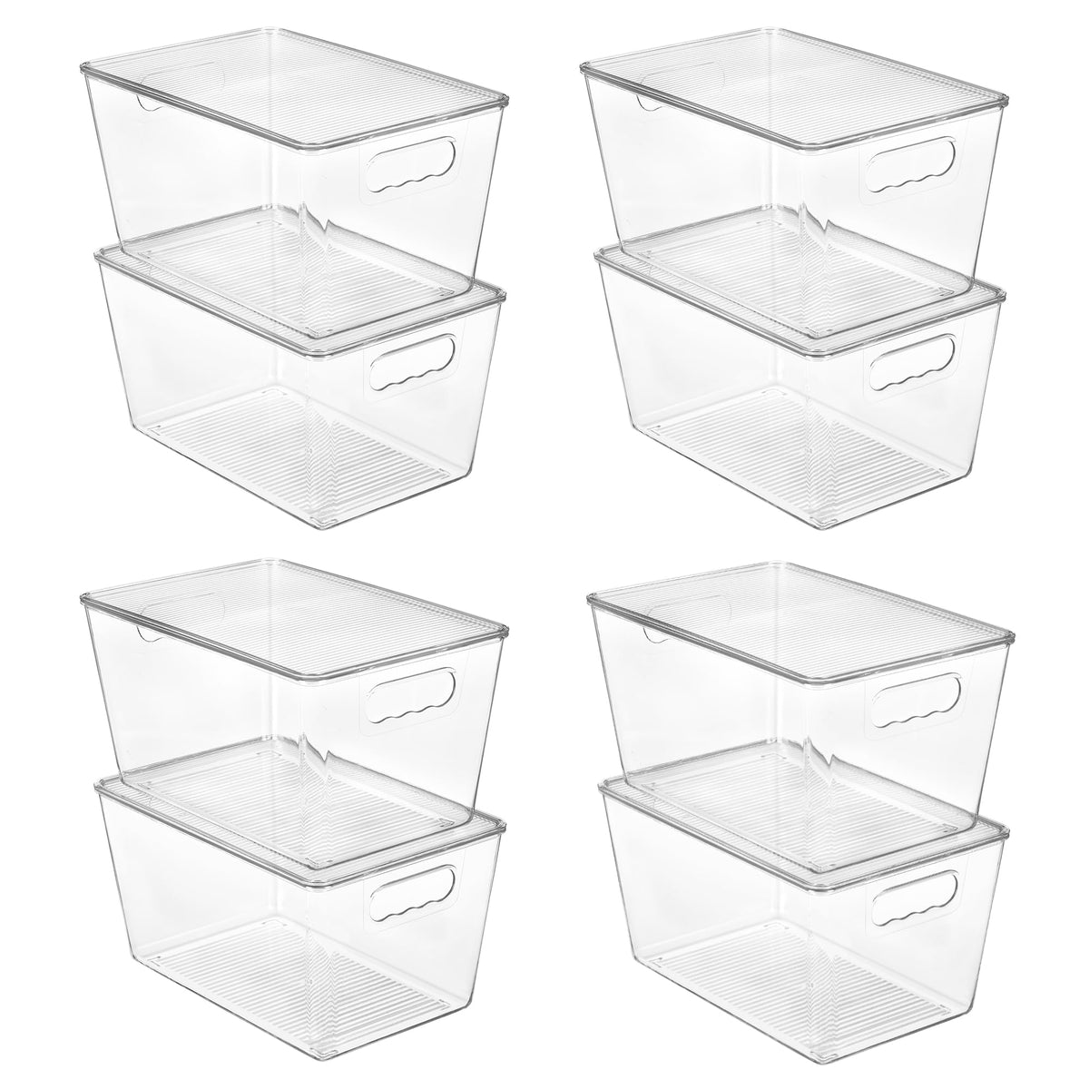 Vtopmart 8-pack clear stackable bin with lid for pantry organization and easy viewing.