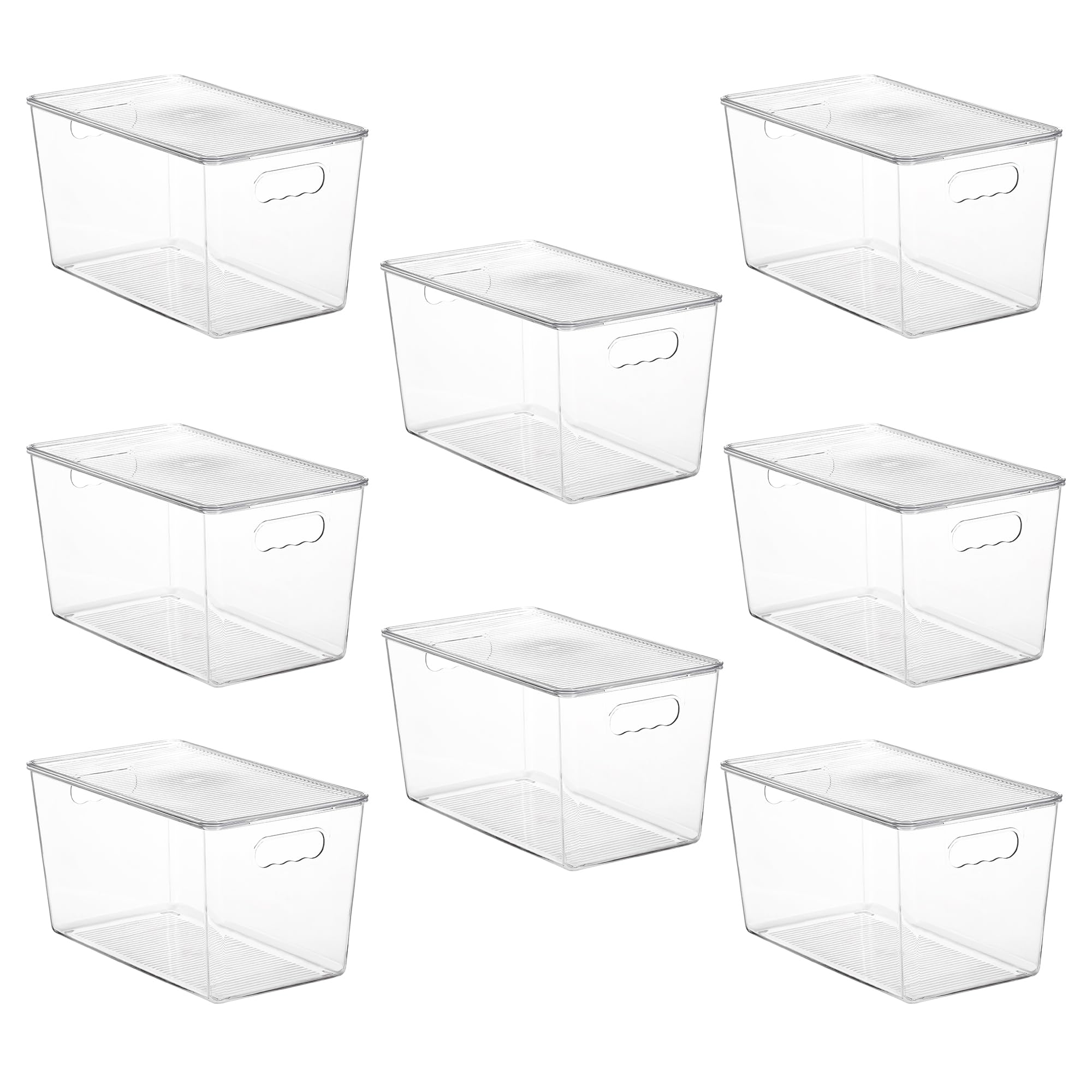 Vtopmart 8-pack clear bins with lids organize pantry and save space.