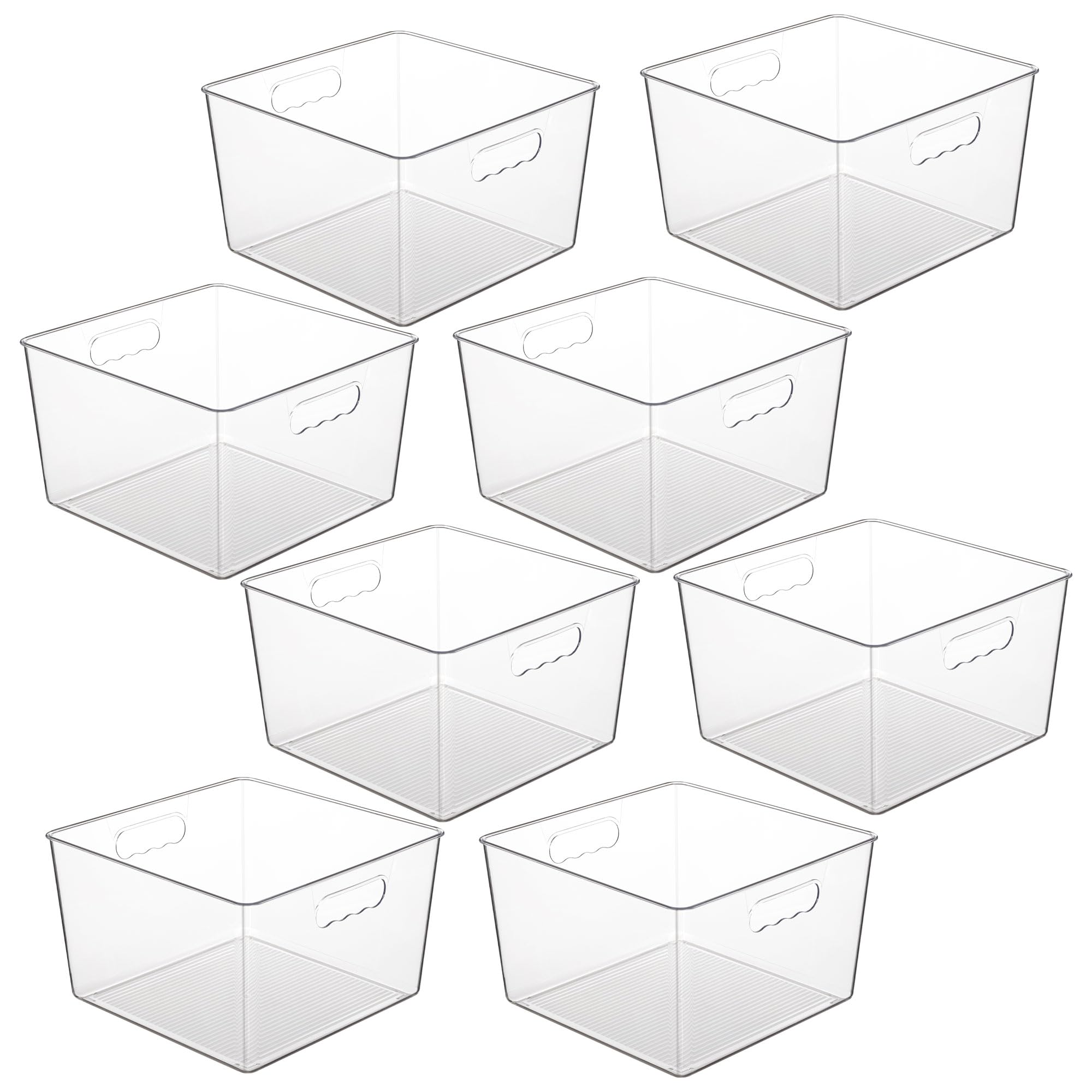 Vtopmart 8-pack clear storage bin with 11x11 opening for pantry organization.