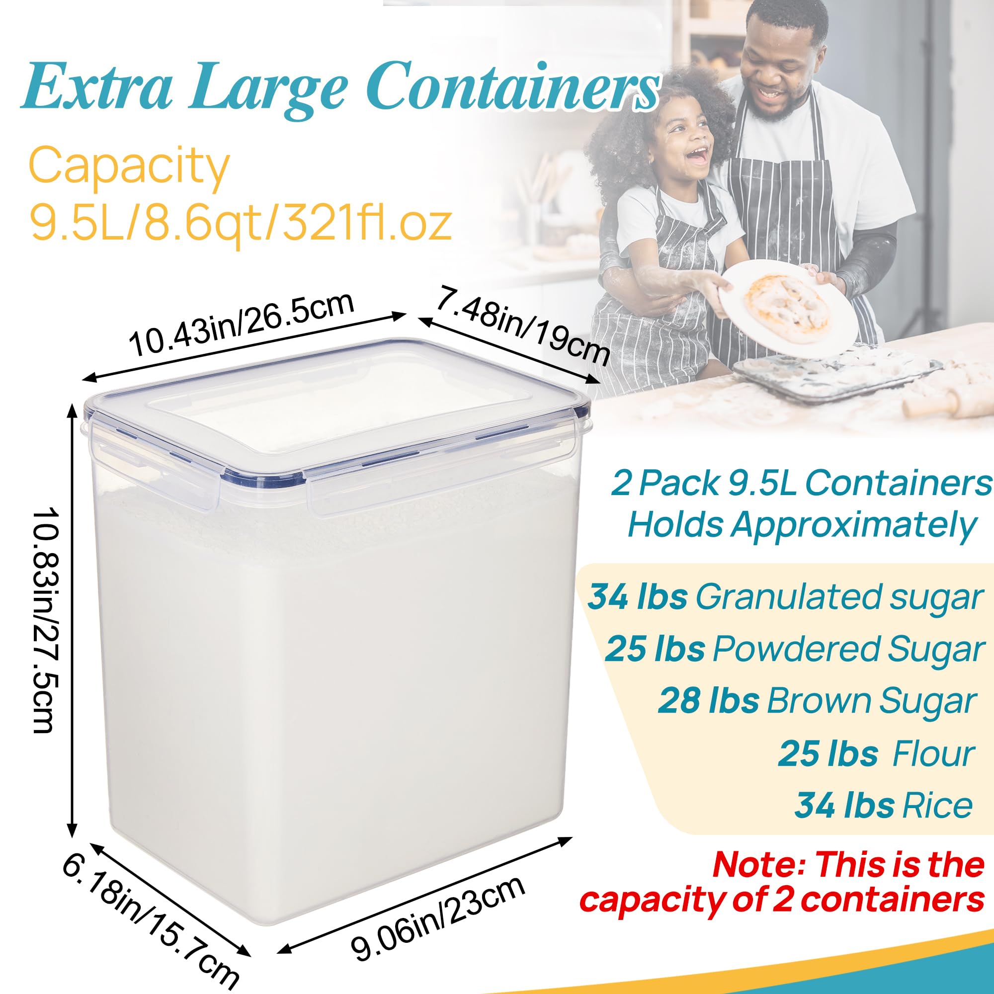 Vtopmart 9.5L sugar storage container keeps large batches organized and accessible.