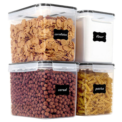Vtopmart airtight canisters in black with 3.3 quart capacity for flour and sugar storage.