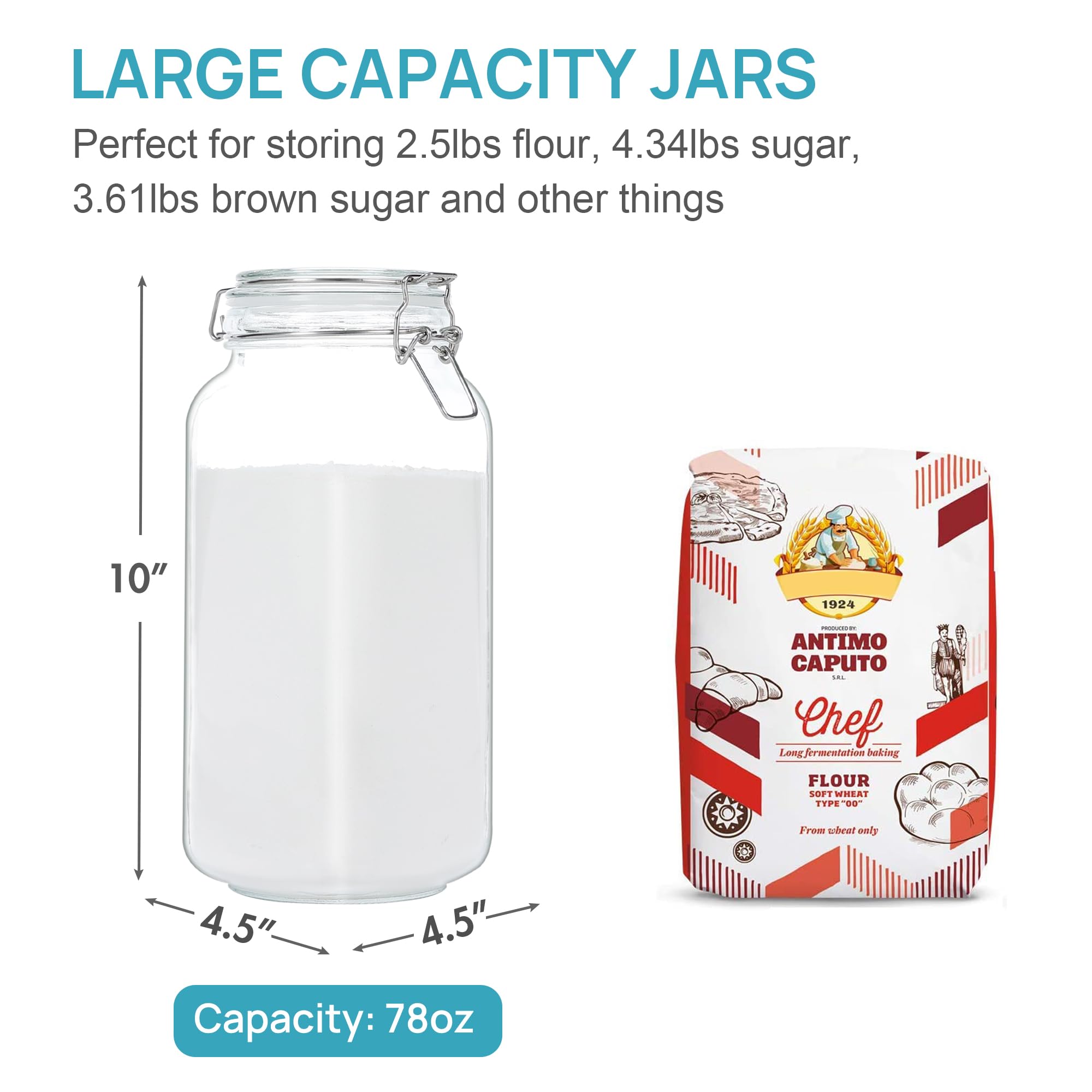 Vtopmart airtight clamp lids seal dry ingredients securely.