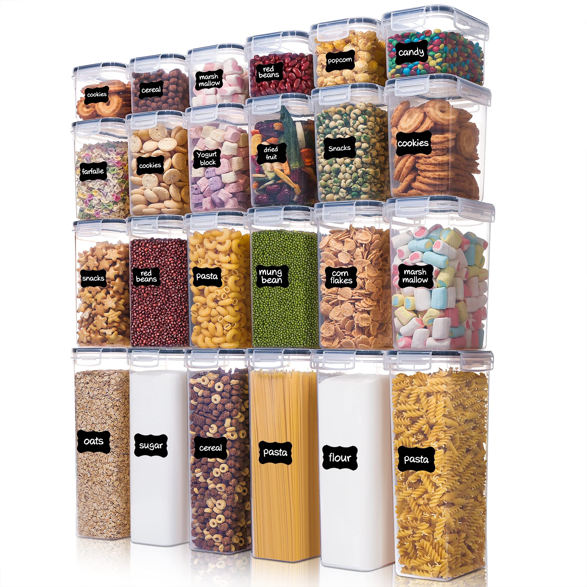 Vtopmart airtight containers stacked neatly in a pantry for easy access.