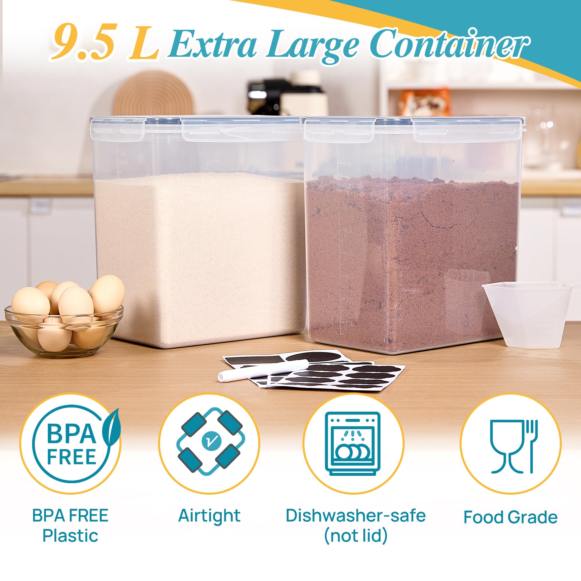 Airtight lid with silicone seal preserves texture of dry goods.