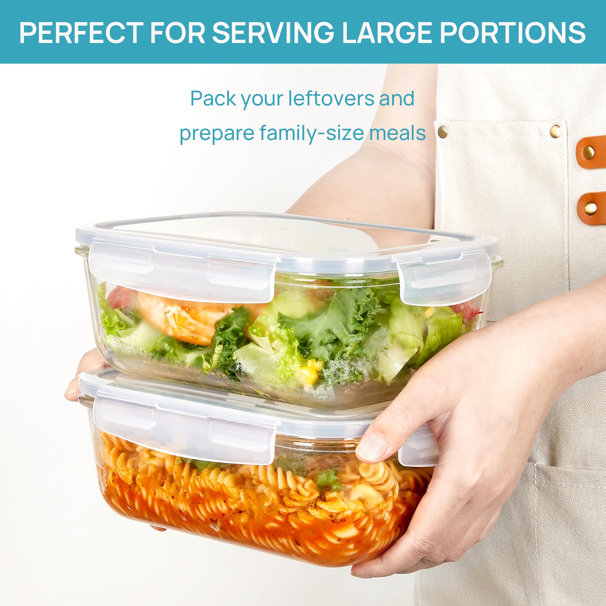 Vtopmart borosilicate glass container, safe for oven and microwave storage and reheating.