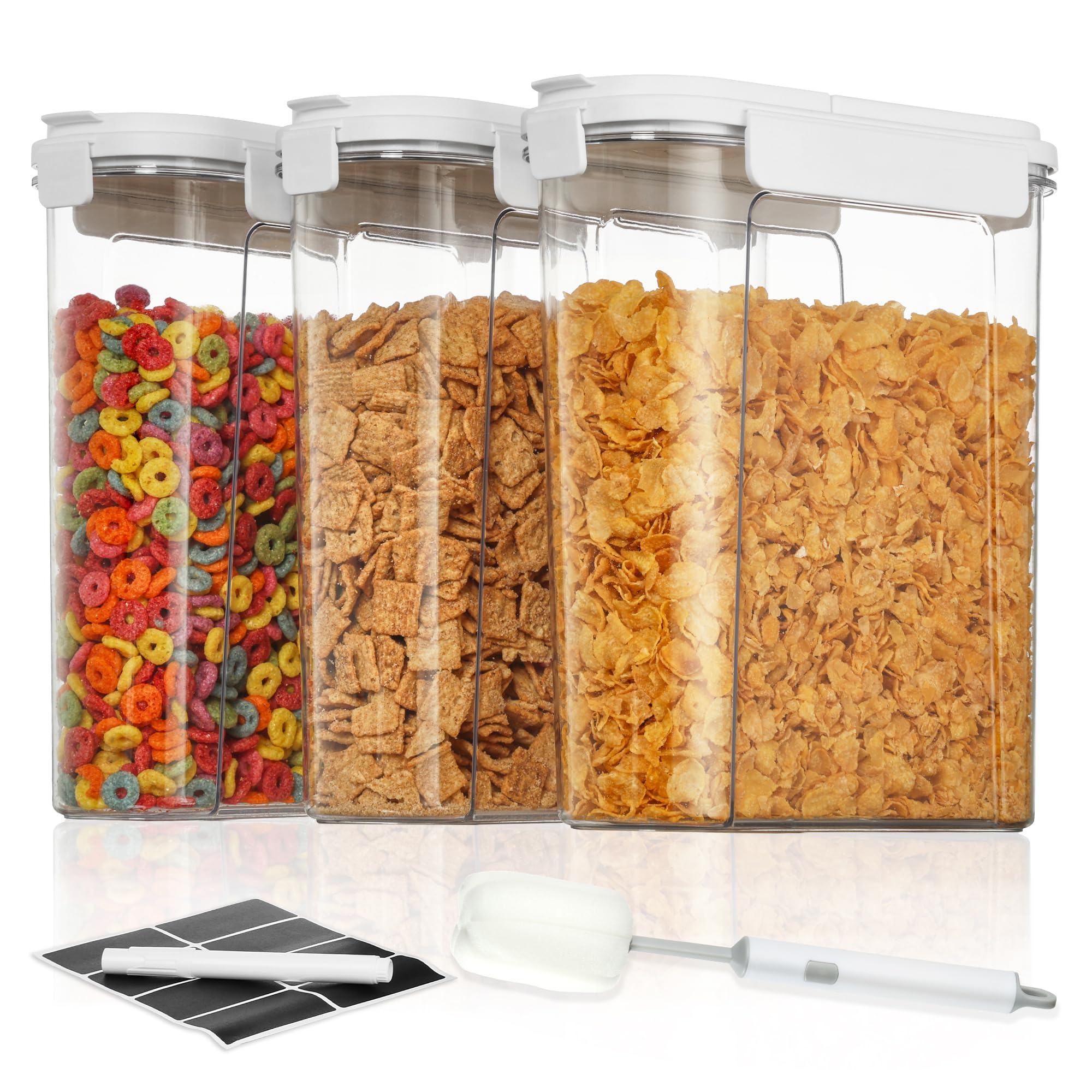 Vtopmart cereal containers on a pantry shelf for organized storage