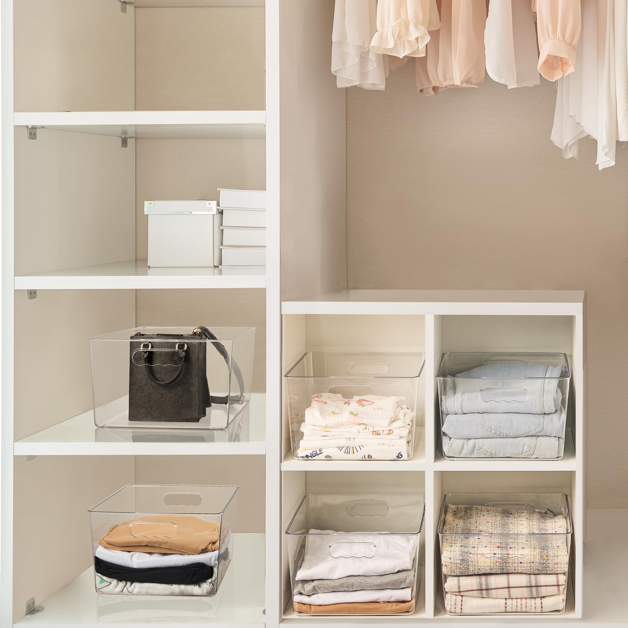 Vtopmart clear cube bin helps display books, crafts, and toys neatly.