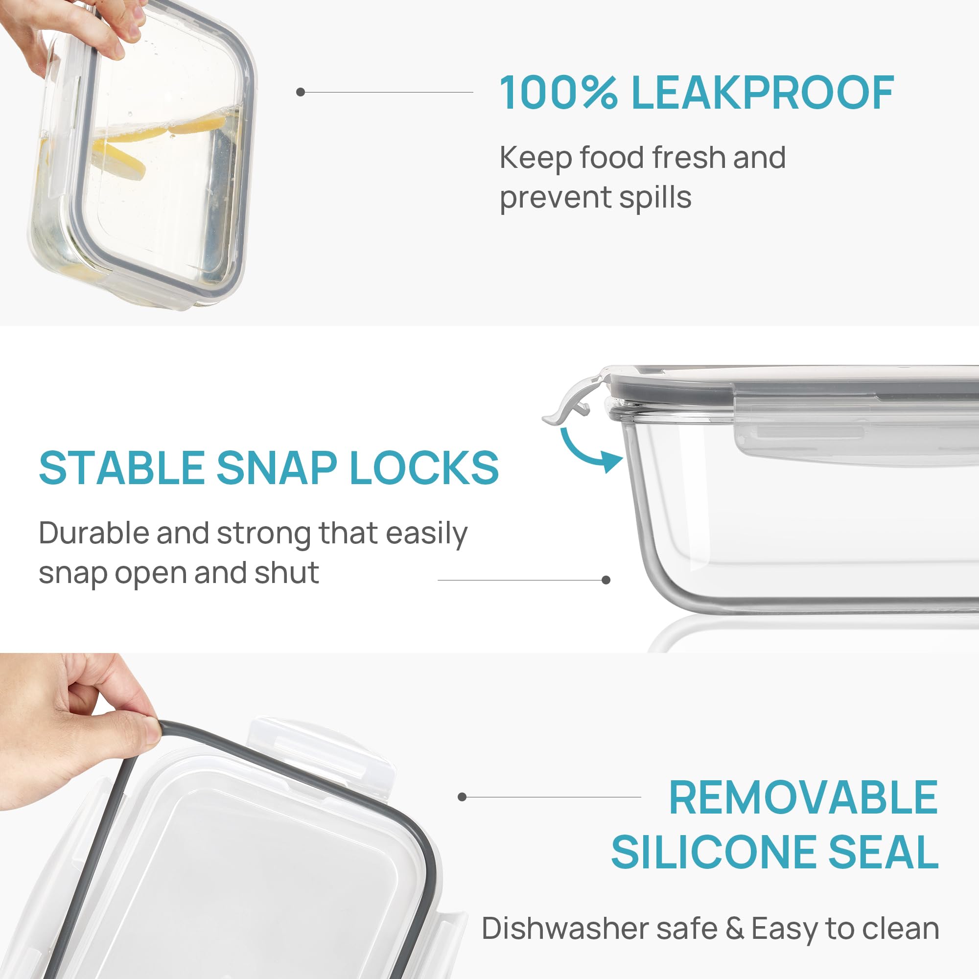 Vtopmart clear glass container set ideal for freezing leftovers and easy content identification.