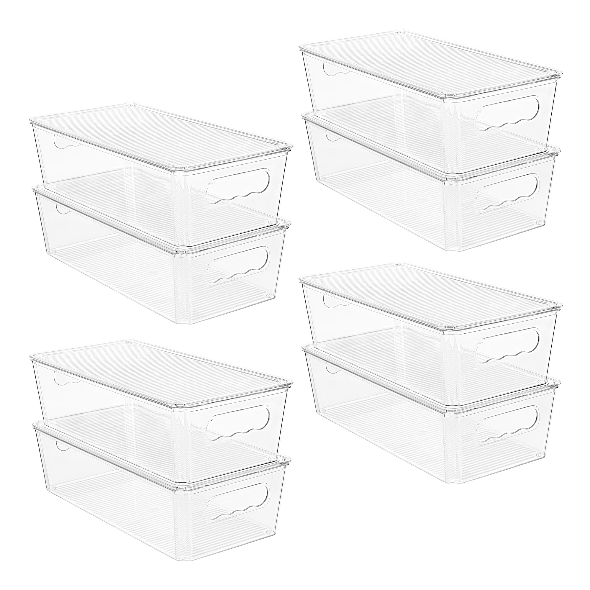 Vtopmart clear organizer bin with lid for fridge, easy access and visible contents.