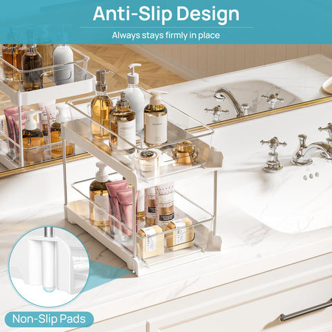 Vtopmart clear under sink storage improves item visibility.