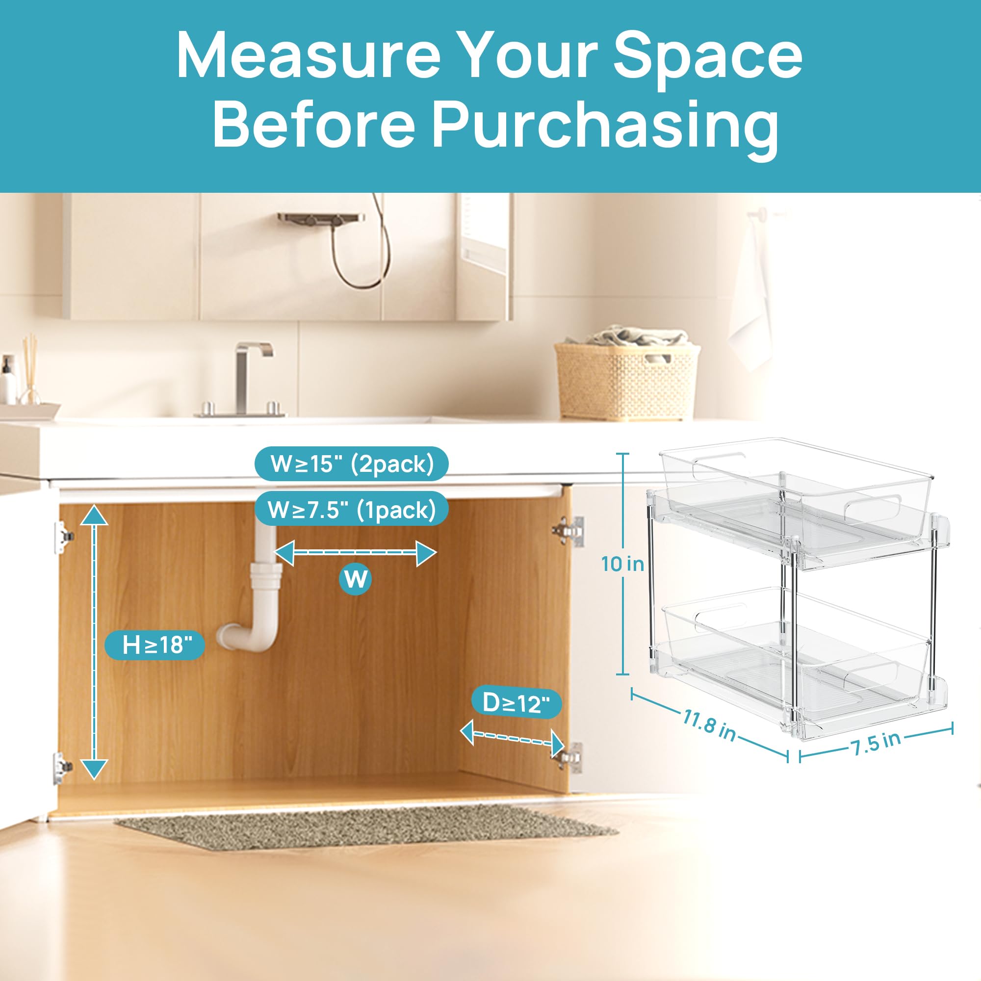 Vtopmart clear vanity organizer offers visibility for cosmetics and toiletries.