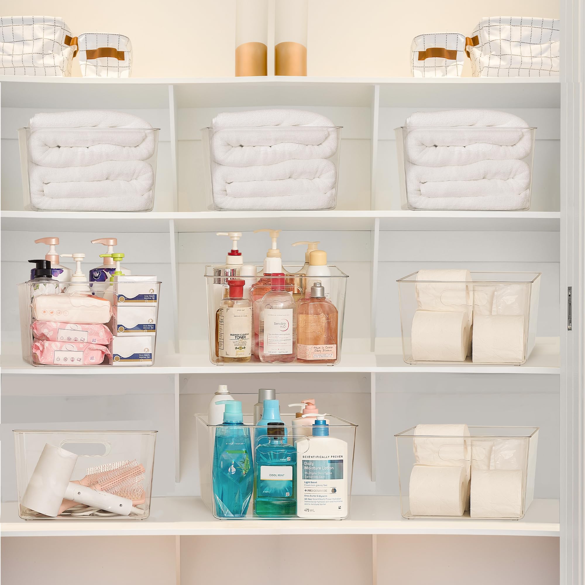 Vtopmart cube storage bin stackable for space-saving shelves
