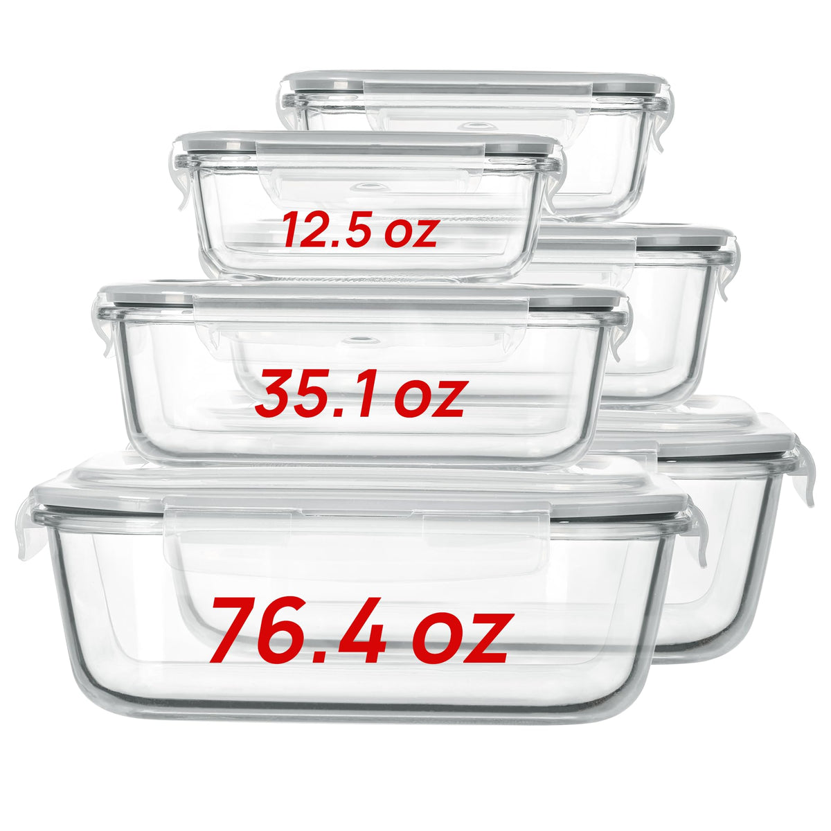 Vtopmart extra large glass storage six-pack for organized meals.