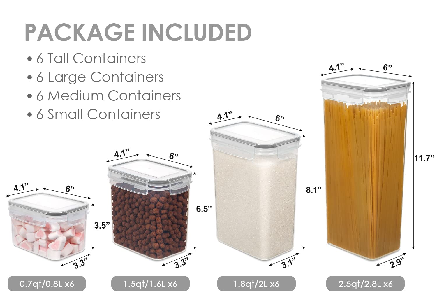 Vtopmart four-size set organized for versatile dry goods storage and space-saving pantry use.