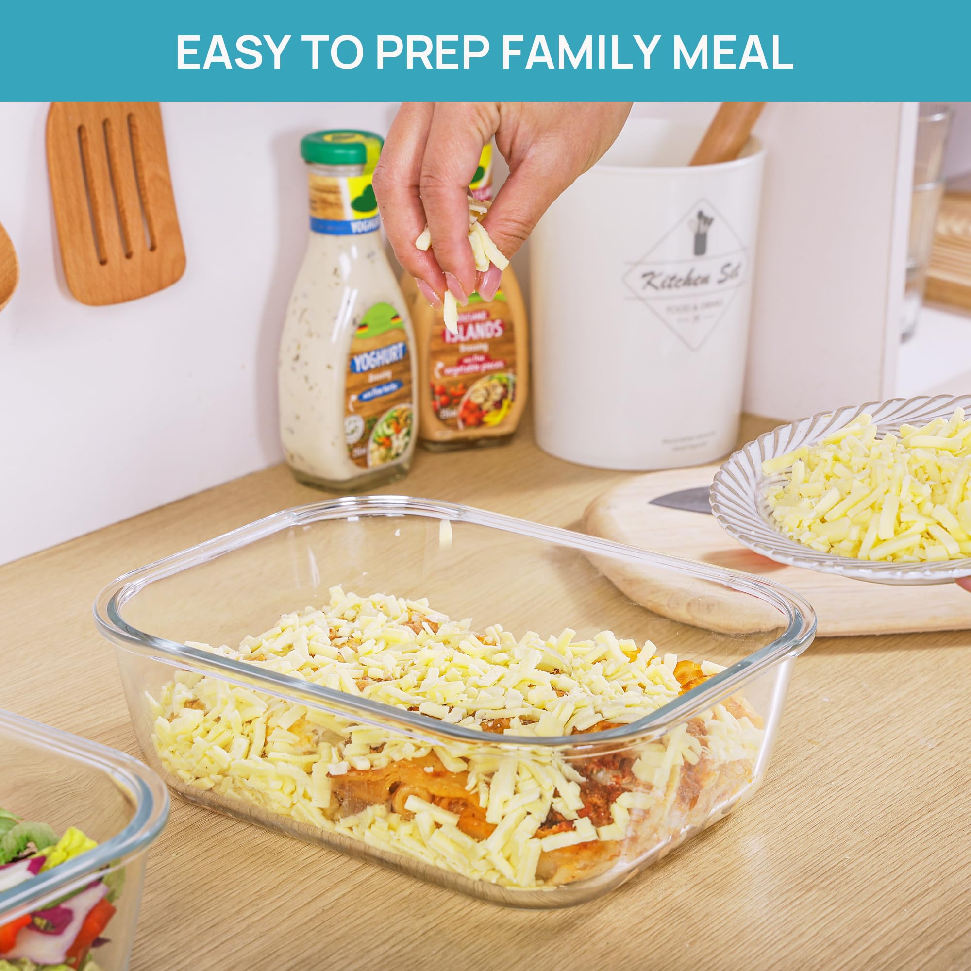 Vtopmart freezer-safe glass storage preserves leftovers for later meals.