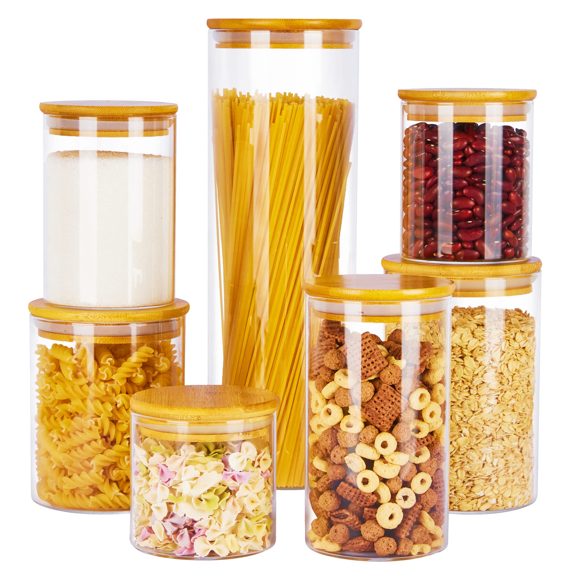 Vtopmart glass jar set 7-pack front view for clear pantry organization.