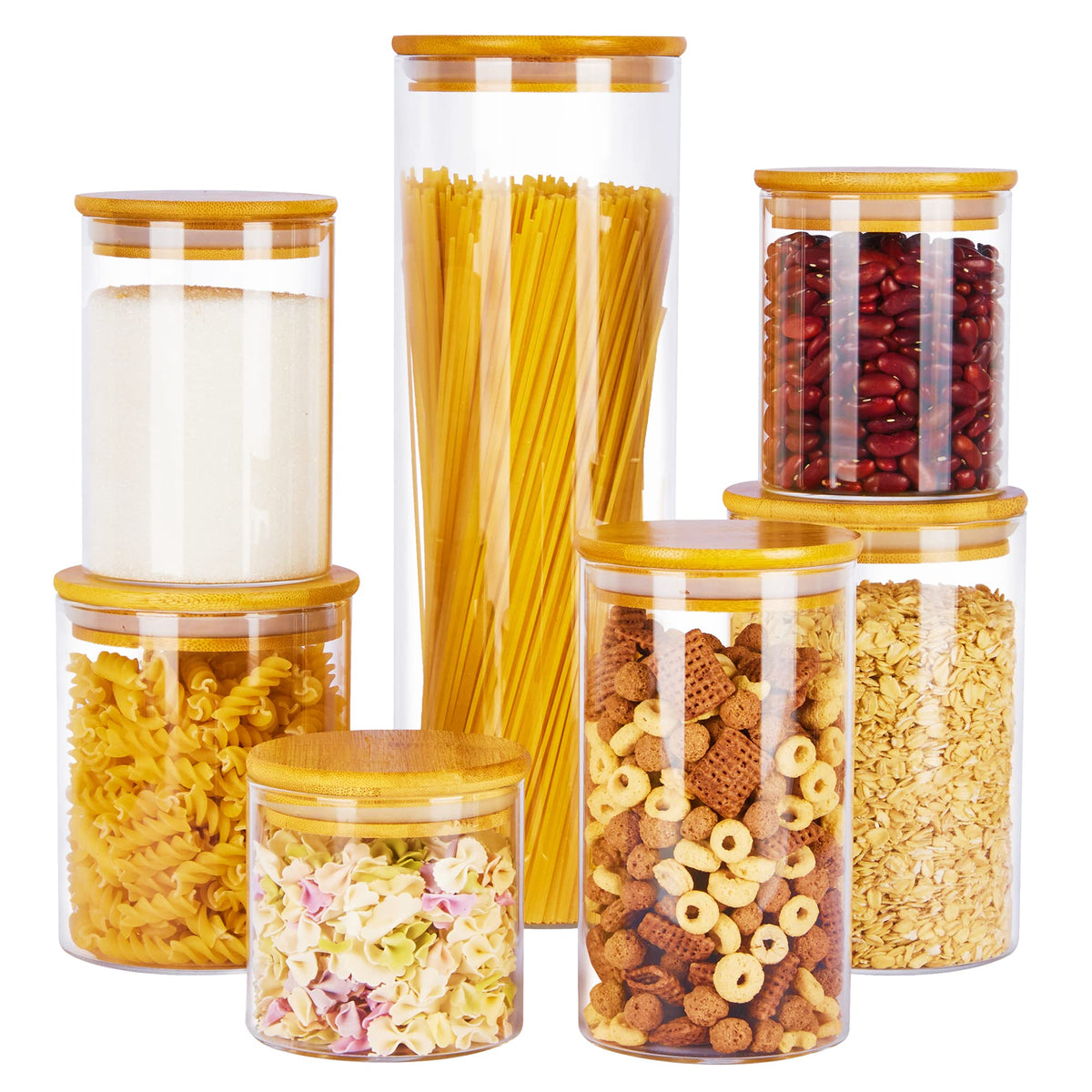 Vtopmart glass jar set 7-pack front view for clear pantry organization.