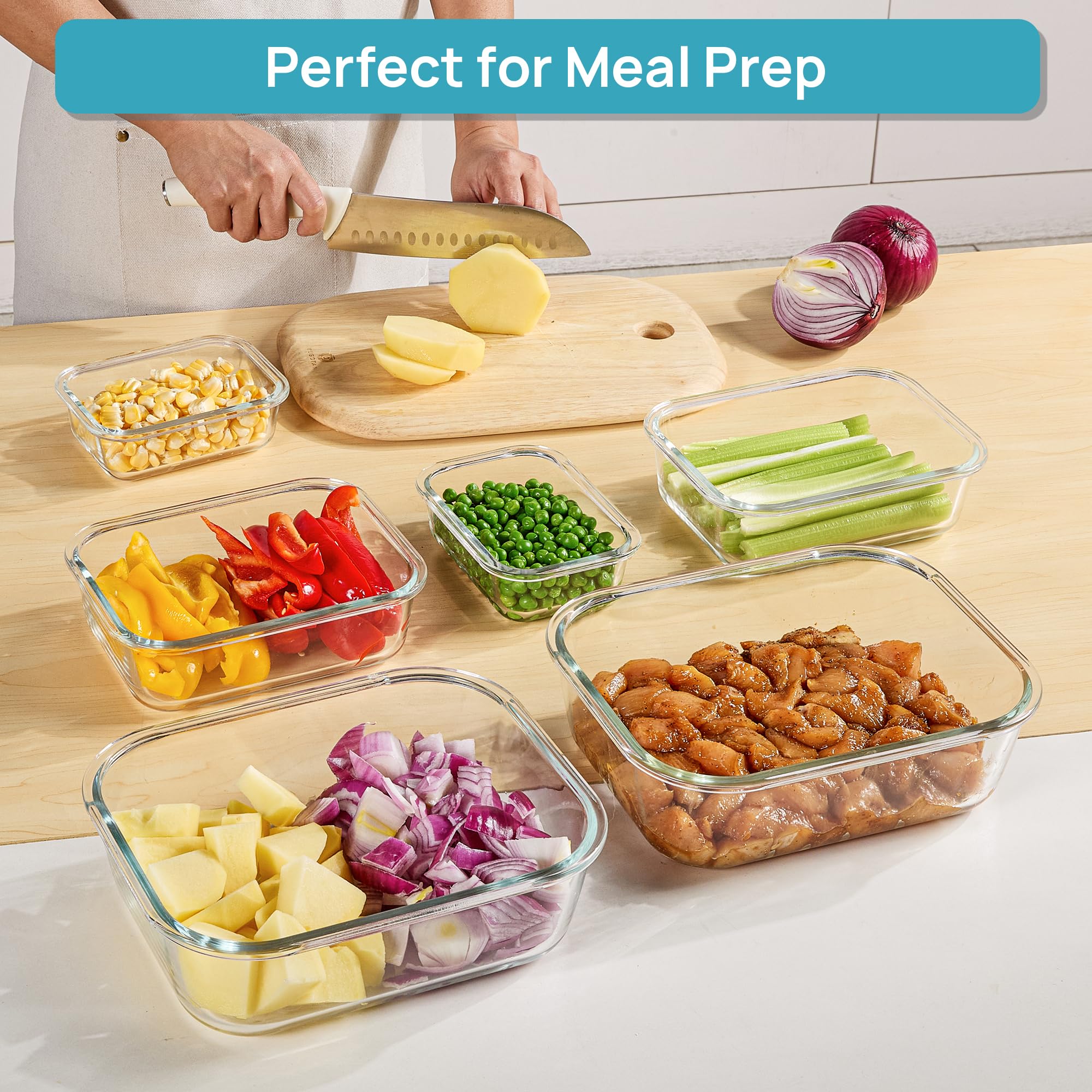 Vtopmart meal prep glass containers ideal for portioning lunches.