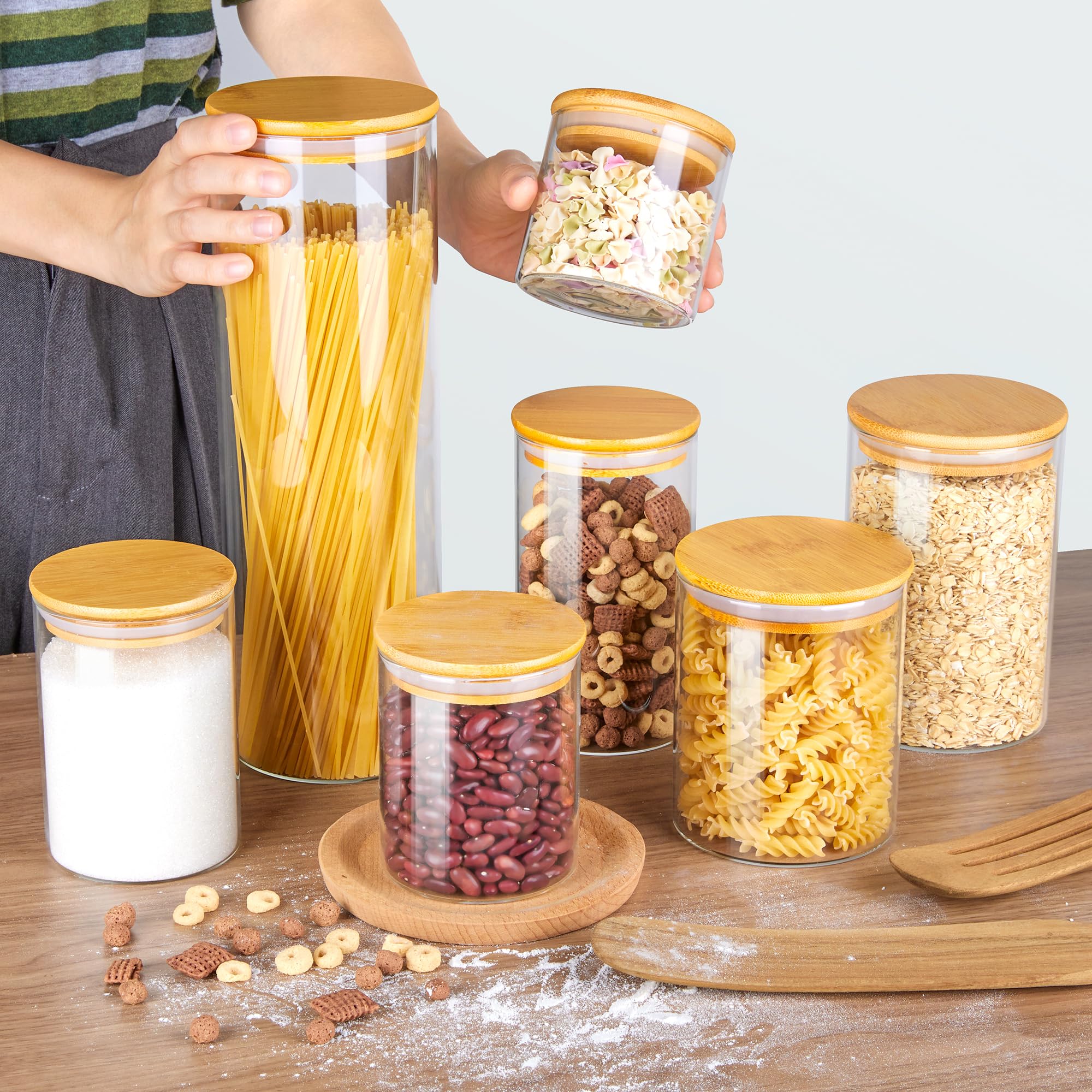 Vtopmart pantry glass jars ideal for pasta, nuts, and cereals.