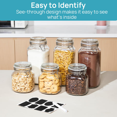 Vtopmart pantry organization with three jars on a shelf.