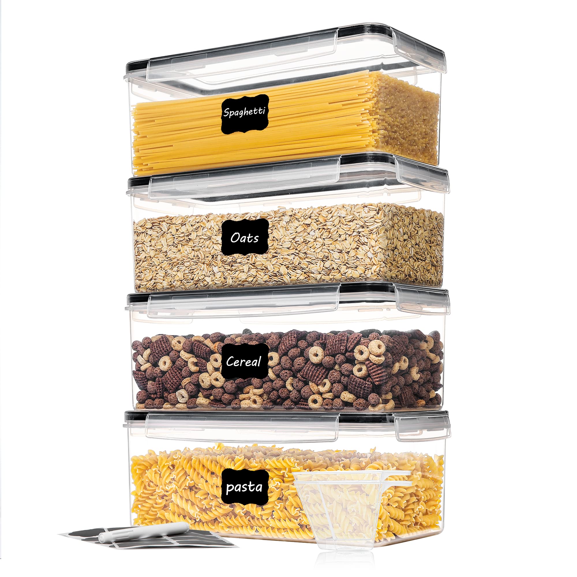 Vtopmart airtight pasta containers in horizontal layout maximize cabinet space.